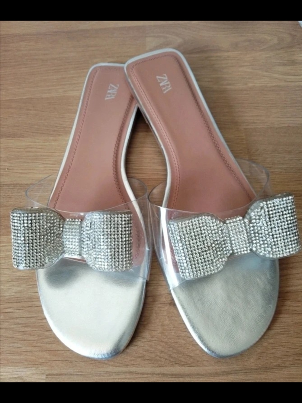 Zara Silver Bow Slide Sandals